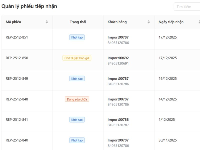 Phần mềm cung cấp tính năng quản lý quy trình tiếp nhận xe vào xưởng đơn giản