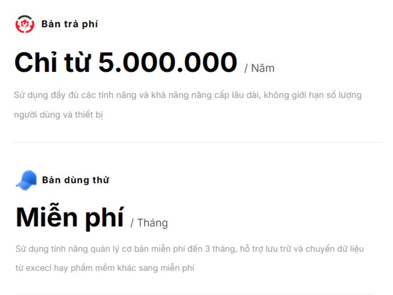 13 Tiêu chí đánh giá chất lượng phần mềm quản lý gara ô tô 7 Phần mềm VC Garage có cả bản dùng thử miễn phí và bản trả phí chỉ 5tr/1 năm sử dụng