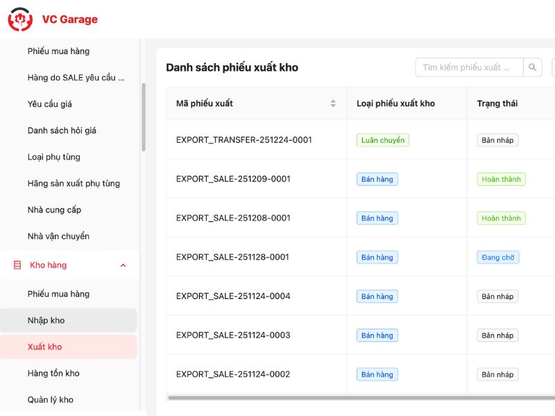 VC Garage - Phần mềm quản lý dịch vụ ô tô hiệu quả 8 Tra cứu mã phụ tùng nhanh, giảm nhầm lẫn khi bán dịch vụ