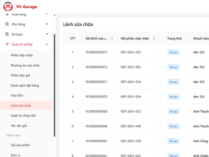 Top 6 phần mềm theo dõi tiến độ sửa xe ô tô tốt nhất 2026 3 Chủ xưởng dễ dàng theo dõi trạng thái từng xe theo lệnh sửa chữa