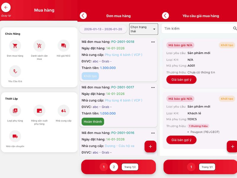 Giao diện tính năng mua hàng