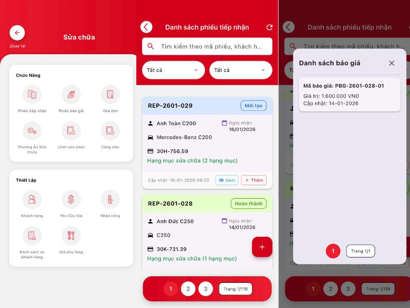 Giao diện tính năng sửa chữa