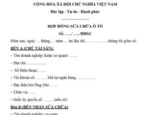 mẫu hợp đồng sửa chữa xe ô tô