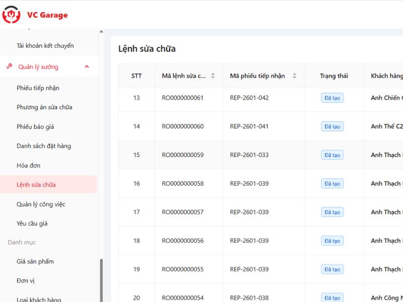 Các cách tra cứu lịch sử bảo dưỡng xe nhanh chóng, chuẩn nhất 7 Phần mềm VC Garage tích hợp lịch sử sửa chữa với lệnh sửa chữa