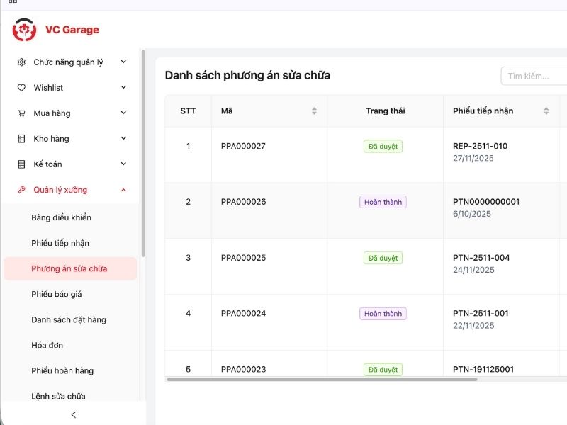 Quản lý báo giá và phê duyệt sửa chữa