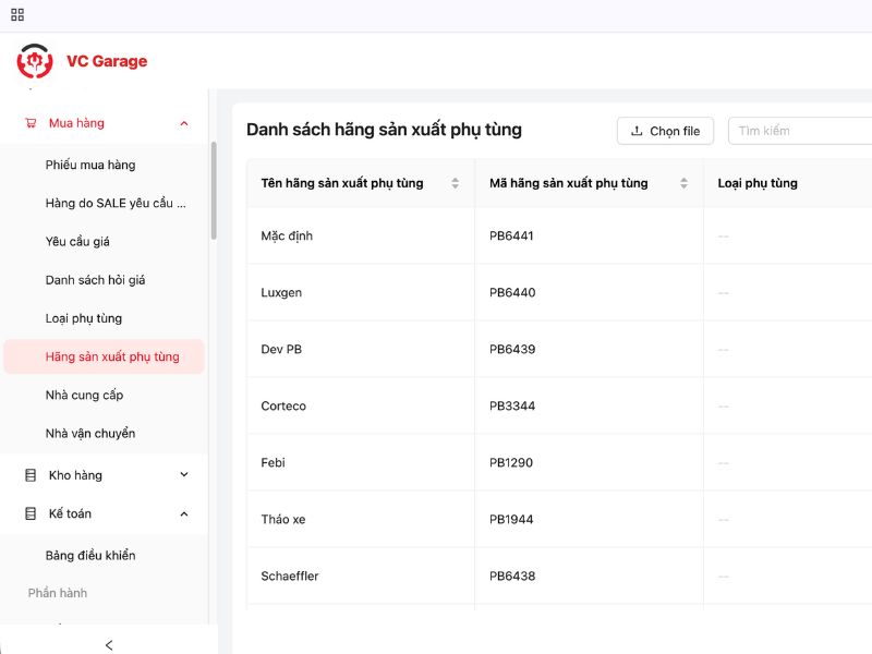 Quản lý phụ tùng, vật tư trong xưởng