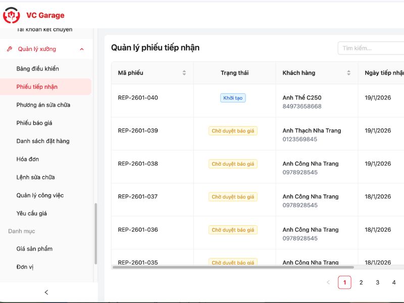 Tiếp nhận xe và ghi nhận chính xác tình trạng ban đầu