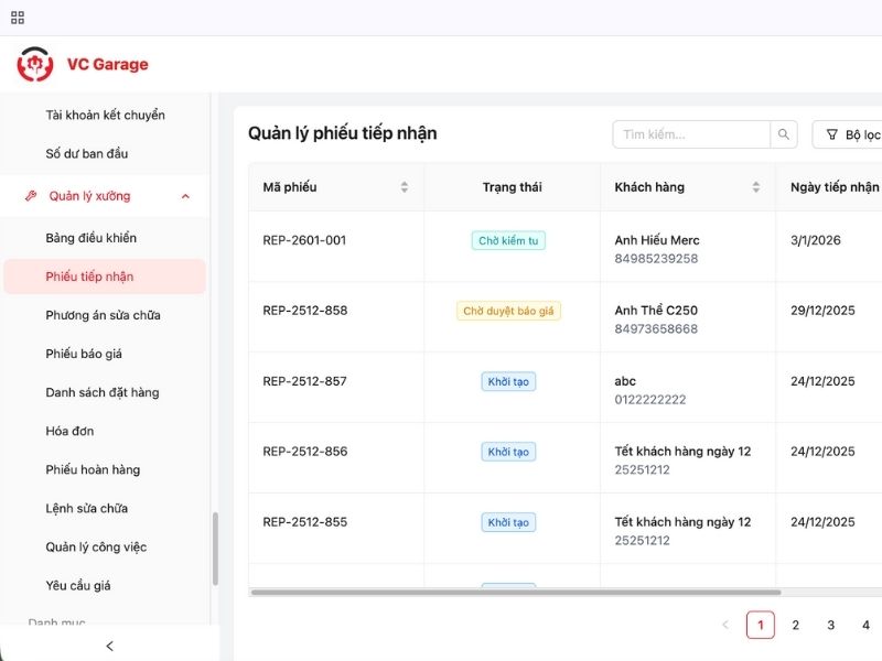 Tiếp nhận xe và tạo hồ sơ khách hàng ngay từ đầu