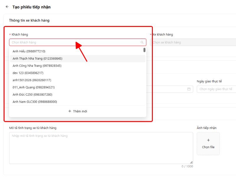 Chọn khách hàng từ dữ liệu cũ đã được lưu trước đó