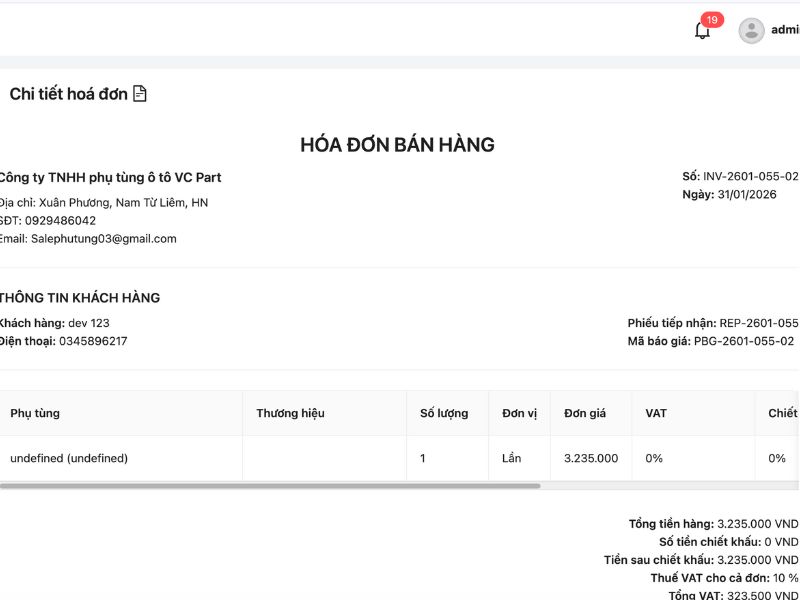 File báo giá bằng phần mềm VC Garage
