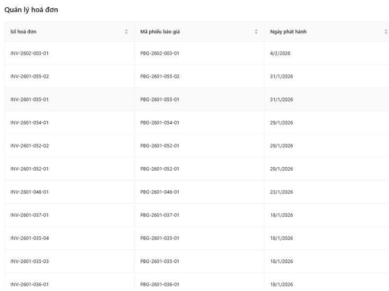 Hóa đơn được sinh từ phiếu báo giá, không tạo rời rạc
