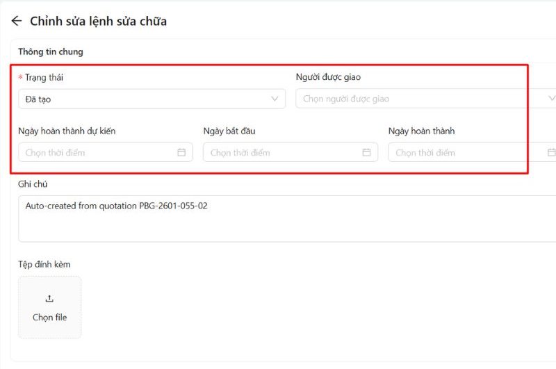 Hướng dẫn sử dụng tính năng lệnh sửa chữa module quản lý xưởng 4 Lệnh sửa chữa có thể cập nhật và chỉnh sửa dễ dàng