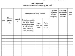 mẫu sổ theo dõi bảo dưỡng xe ô tô