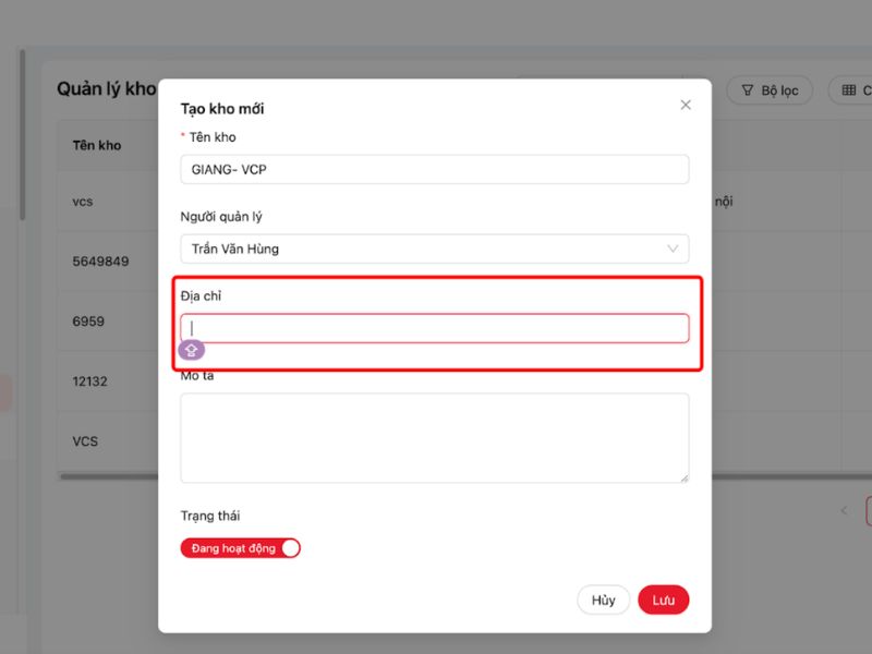 Nhập thông tin địa chỉ