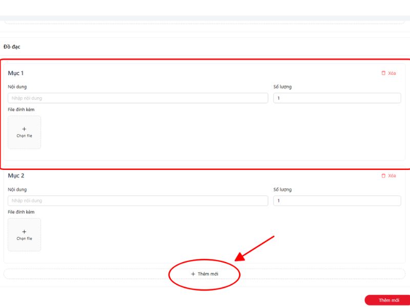 Nhập thông tin đồ đạc cần có trong quá trình kiểm tra, sửa chữa
