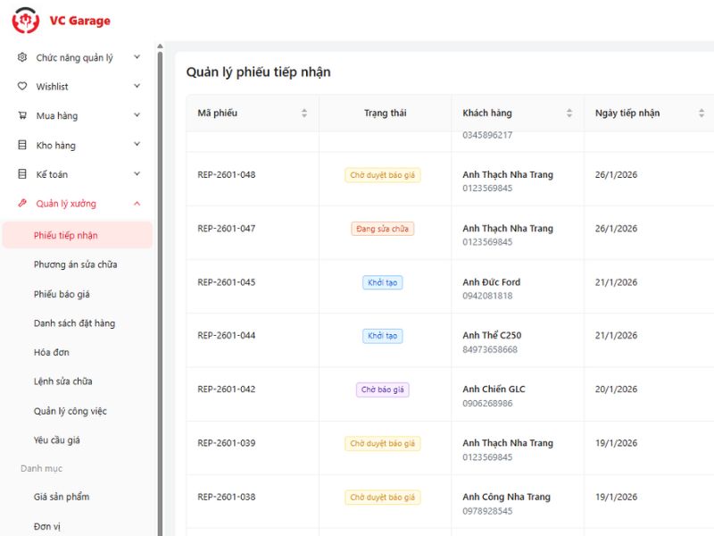 Quản lý phiếu tiếp nhận đồng bộ
