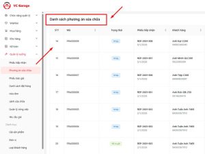 Quản lý tất cả phương án sửa chữa đã tạo
