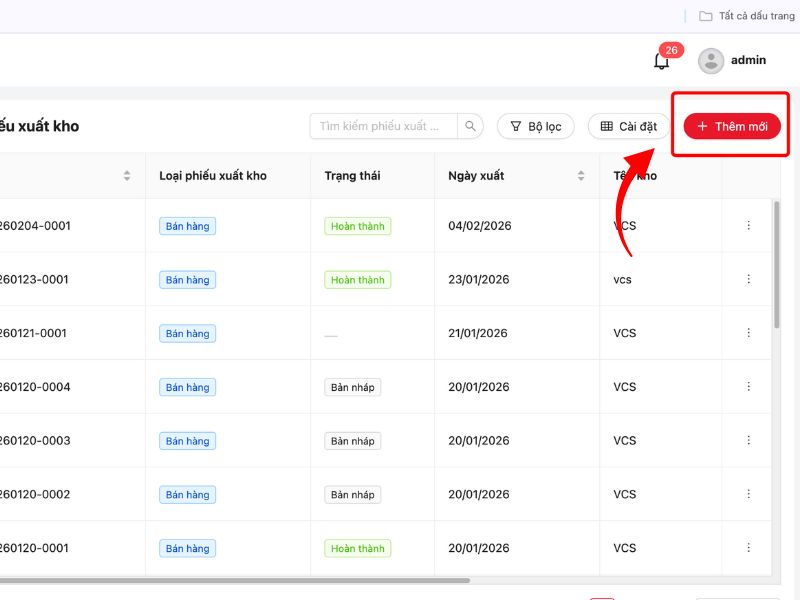Tạo phiếu xuất mới