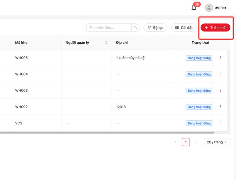 Tạo thêm phiếu quản lý kho