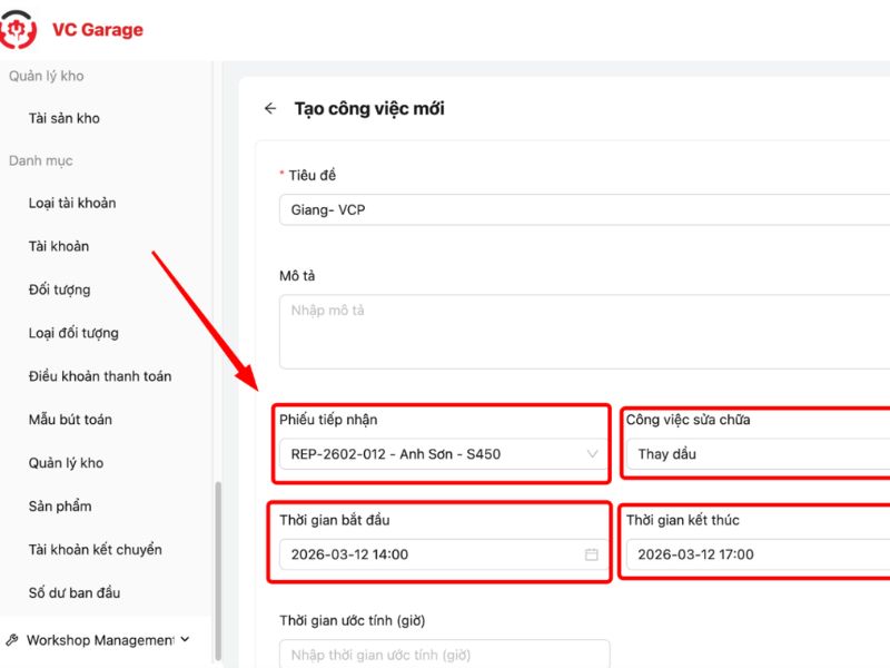 Điền thông phiếu tiếp nhận và công việc sửa chữa của kỹ thuật viên