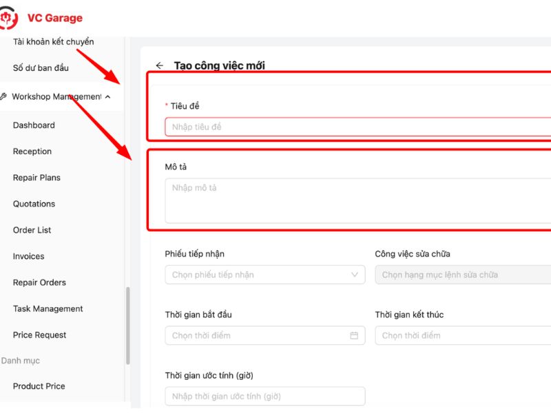 Điền tiêu đề công việc và mô tả công việc của từng người