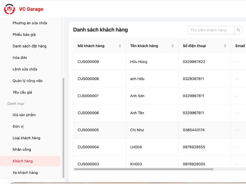 Hệ thống lưu trữ thông tin khách hàng và xe rõ ràng