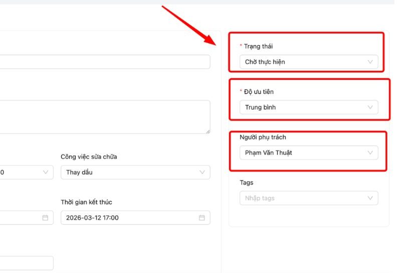 Hoàn thành các thông tin còn lại của phiếu phân công công việc mới