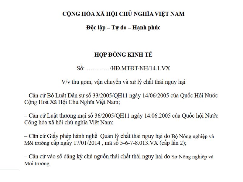 hợp đồng xử lý chất thải