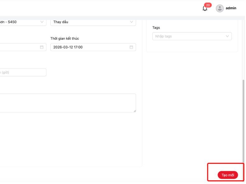 Kiểm tra lại thông tin và lưu phiếu tạo mới phân công công việc