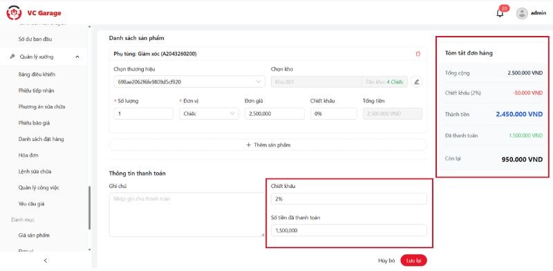Kiểm tra tổng chi phí báo giá
