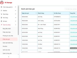 phần mềm báo giá gara