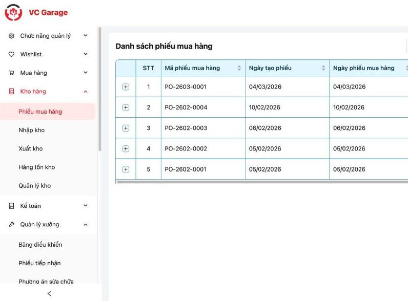 Quản lý kho phụ tùng và liên kết với lịch sử sửa chữa