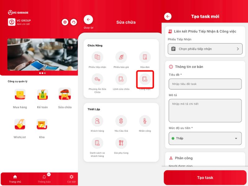 quy trình phân công công việc trong gara