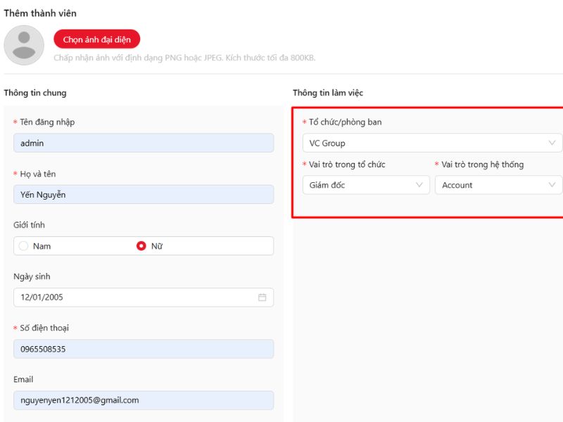 Tạo tài khoản người dùng mới tích hợp luôn chức năng phân quyền 