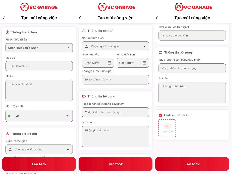 VC Garage - Phần mềm quản lý kỹ thuật viên gara